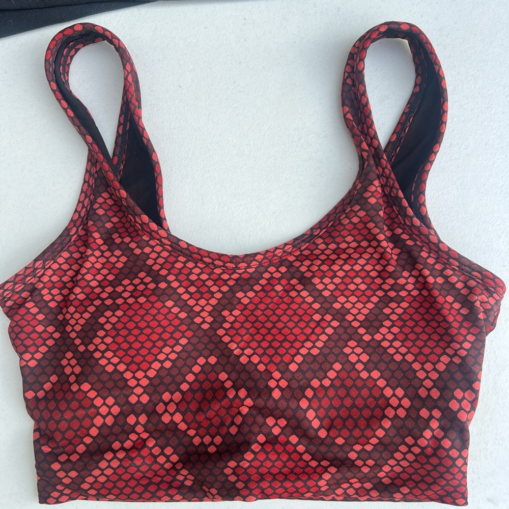 Bright red patterned sports bra by Balance